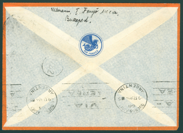 1934 airmail envelope to South America rare mixed franking Large Madonna 2P + Airmail II 1P