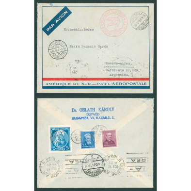 1934 - 2. weight graded airmail envelope sent to South America large Madonna 5P rare common use