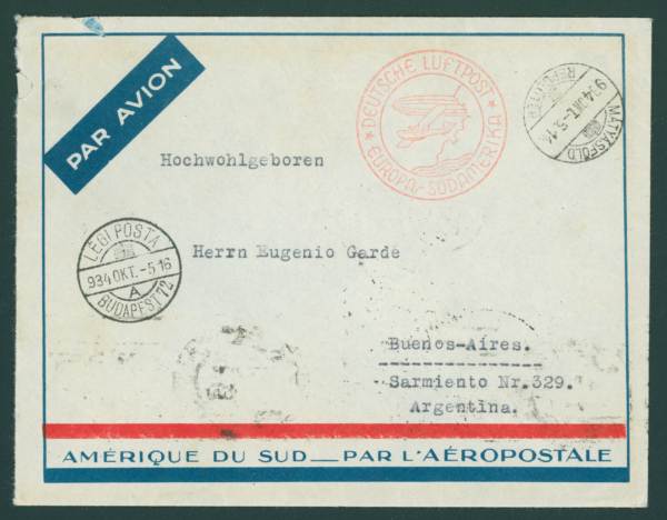 1934 - 2. weight graded airmail envelope sent to South America large Madonna 5P rare common use