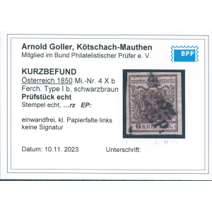 1850 Ausztria 6kr HP type Ib feketésbarna (!) - Ferchenbauer 250 EUR - Attest Goller - Image 4