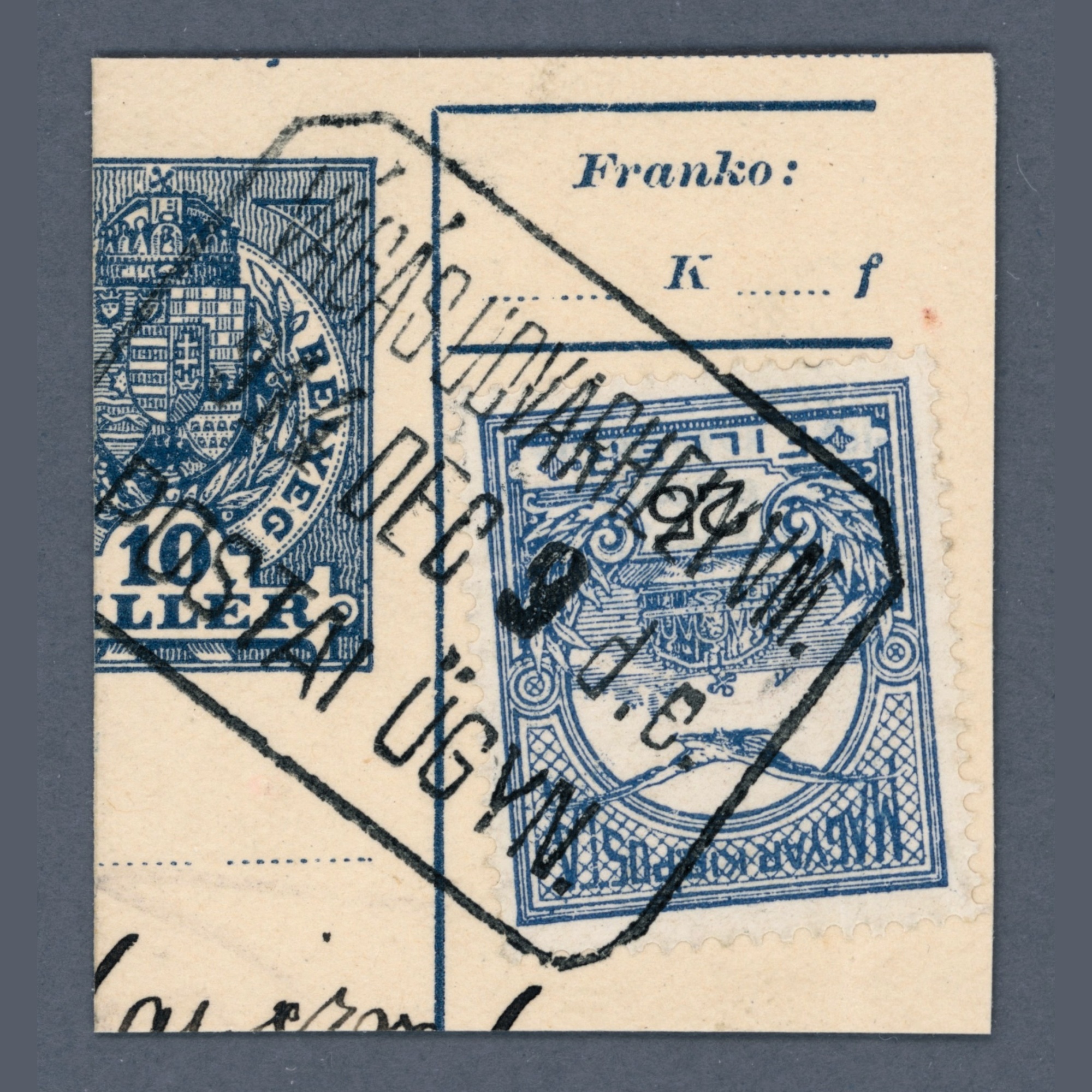 1914 Hungary - VÁGÁS UDVARHELY VM. postal agency postmark on cutout | PÜ: 500 points