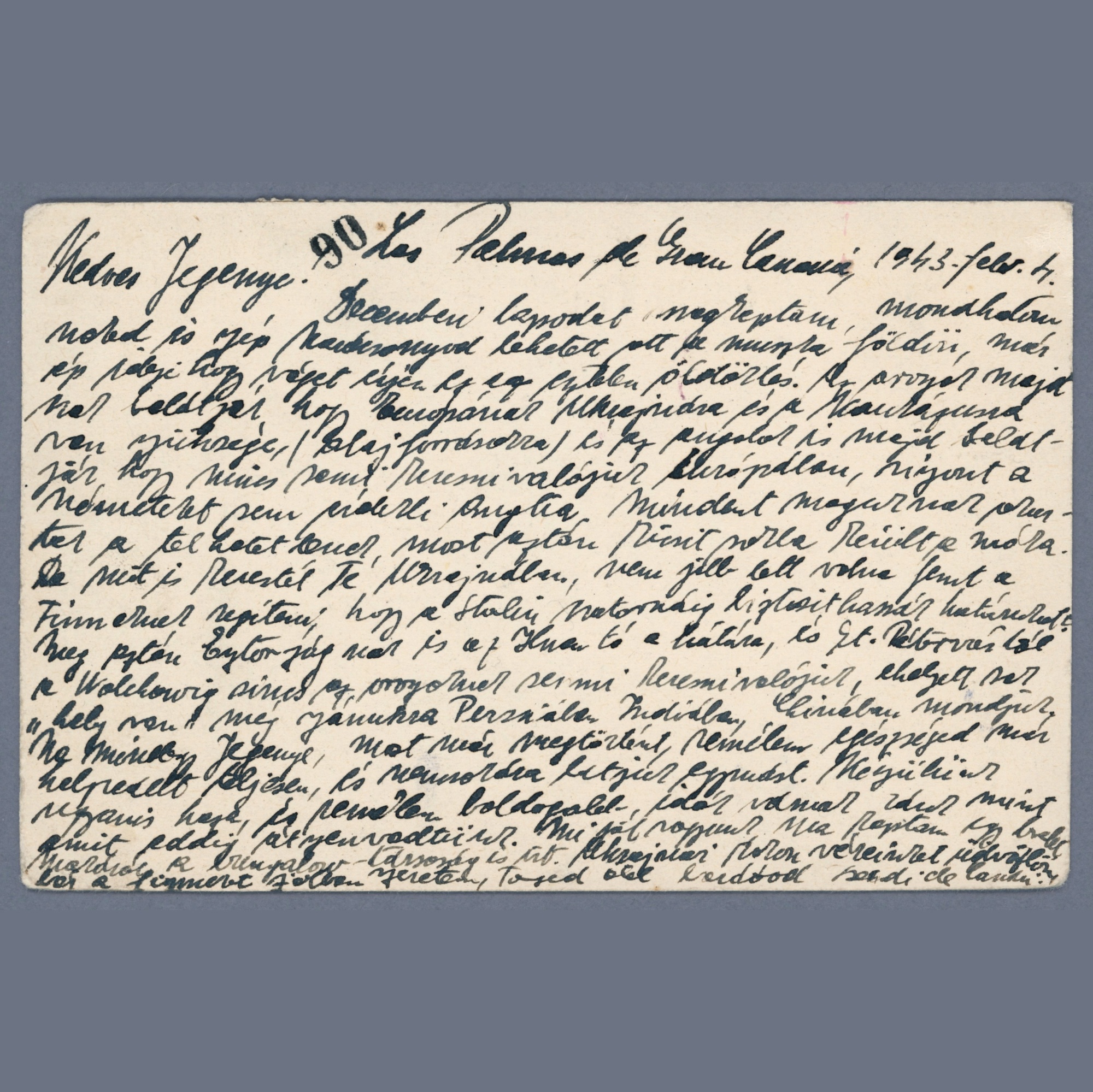 1943 Spain - Canary Islands - Postal stationery sent to Hungarian feldpost address with double censorship: "Censura Millitar Las Palmas" (Canary Islands) and PEKÍR (Hungarian) - Image 2