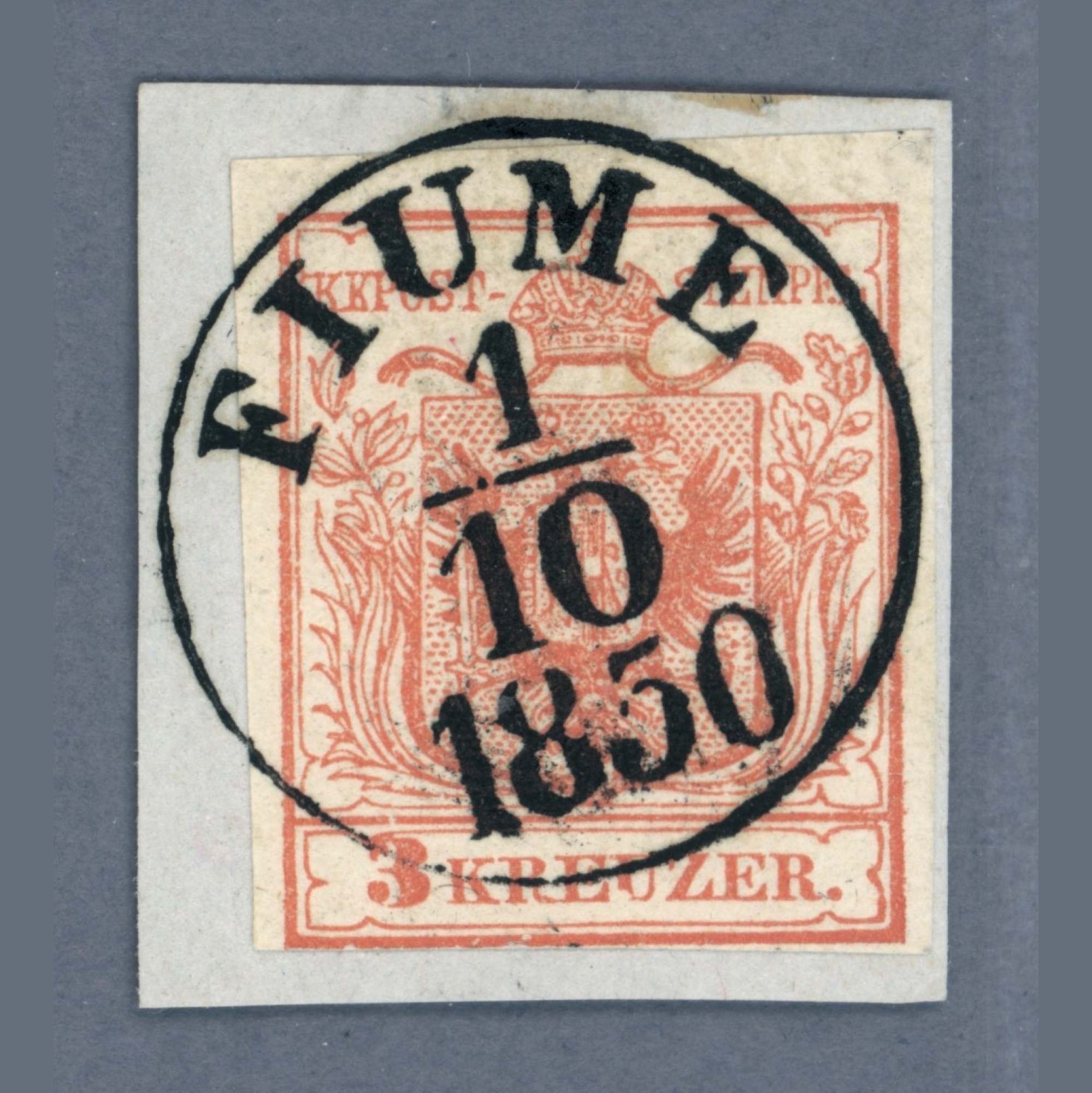 1850 Austria - 3 kr HP Type I, luxury FIUME postmark