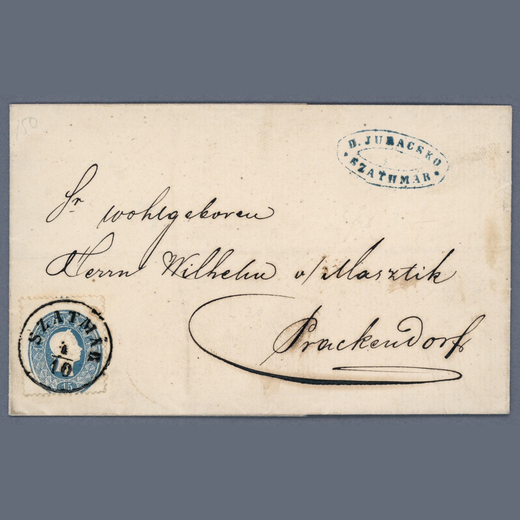 1861 Austria - 15 kr stamp with a nice SZATMÁR postmark on cover sent to Prackendorf