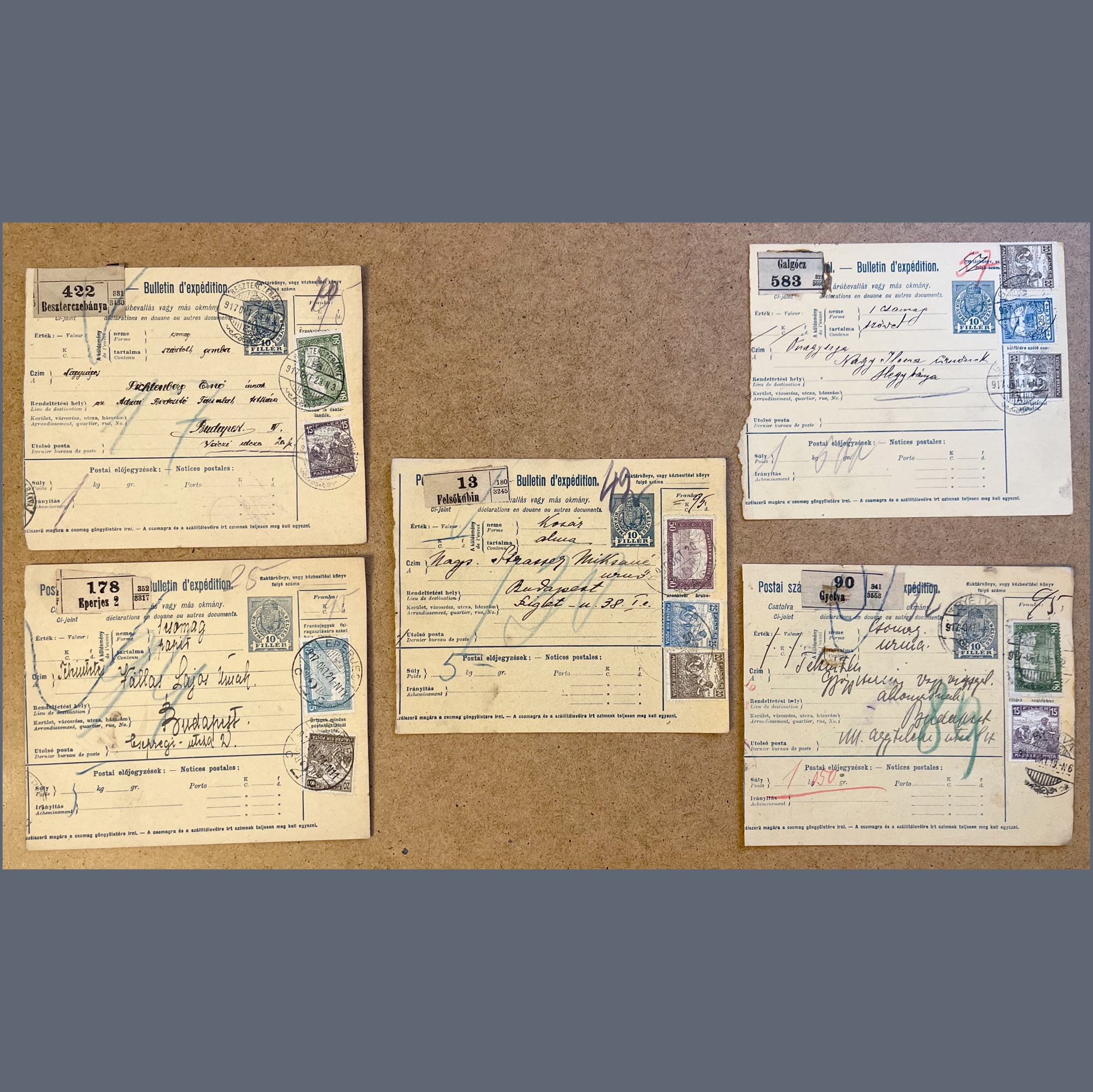 1916-20 Hungary - 25 parcel cards from the territory of present-day Slovakia - including better frankings and postmarks - each card is from different settlement - Image 2