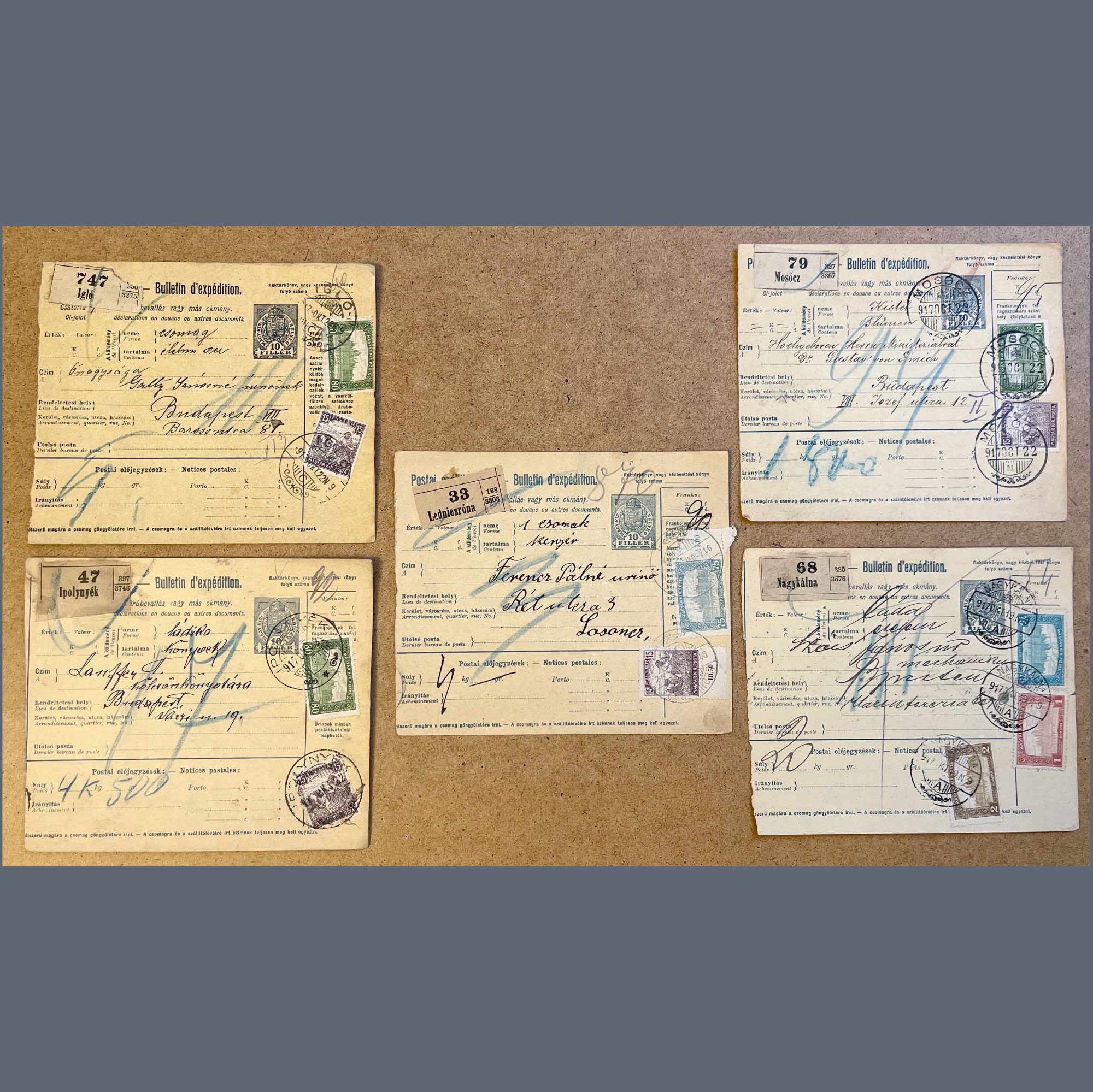1916-20 Hungary - 25 parcel cards from the territory of present-day Slovakia - including better frankings and postmarks - each card is from different settlement - Image 3