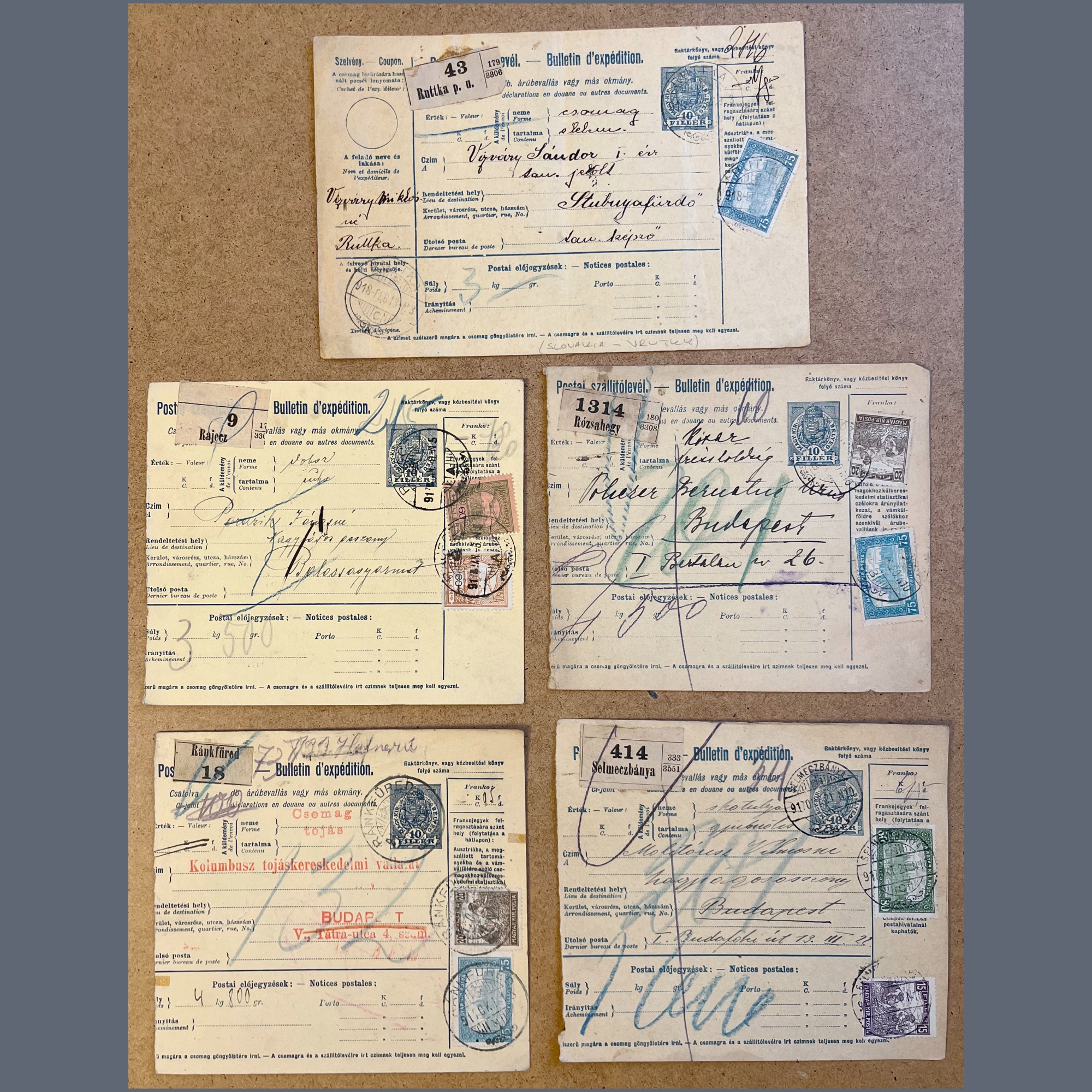 1916-20 Hungary - 25 parcel cards from the territory of present-day Slovakia - including better frankings and postmarks - each card is from different settlement - Image 5