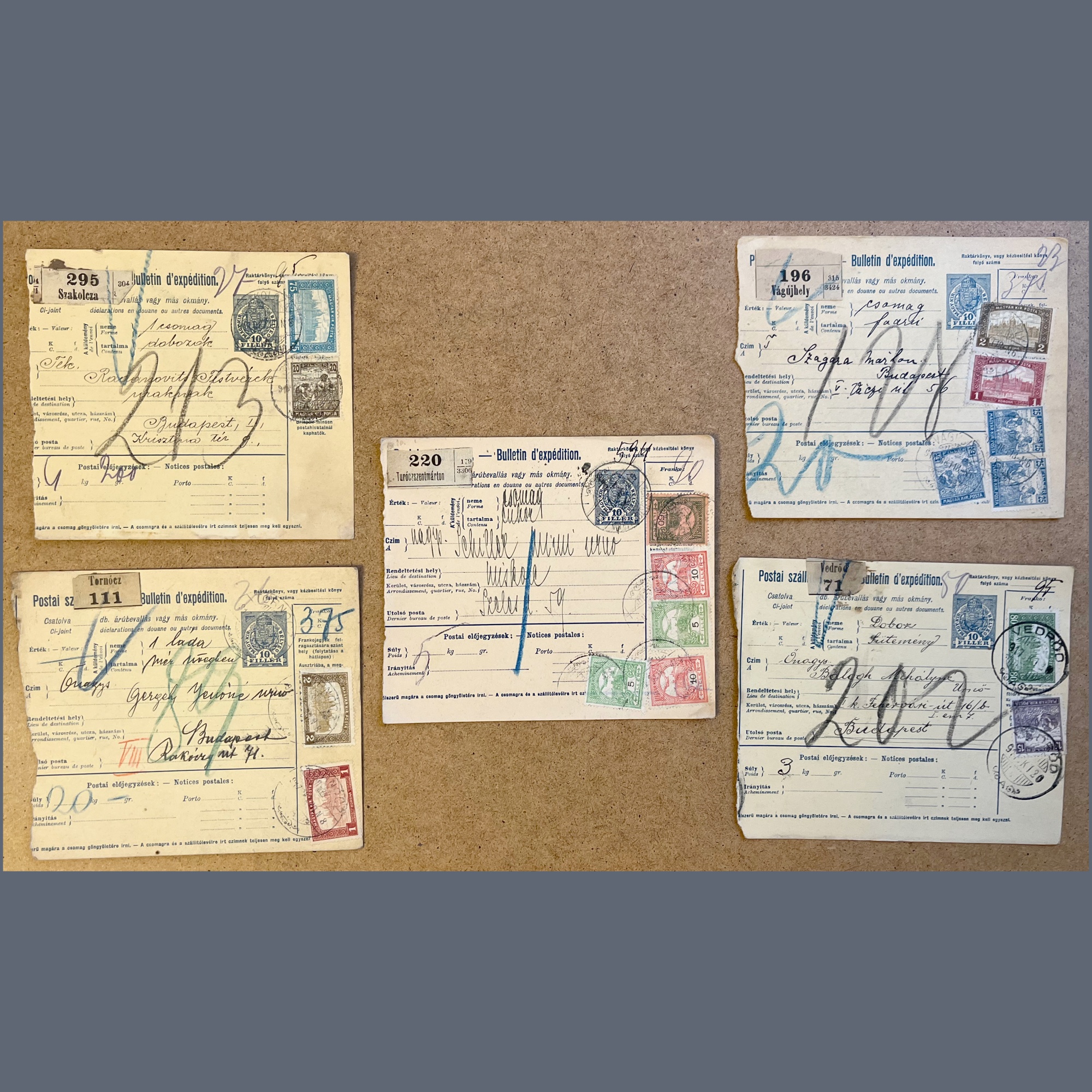 1916-20 Hungary - 25 parcel cards from the territory of present-day Slovakia - including better frankings and postmarks - each card is from different settlement - Image 6