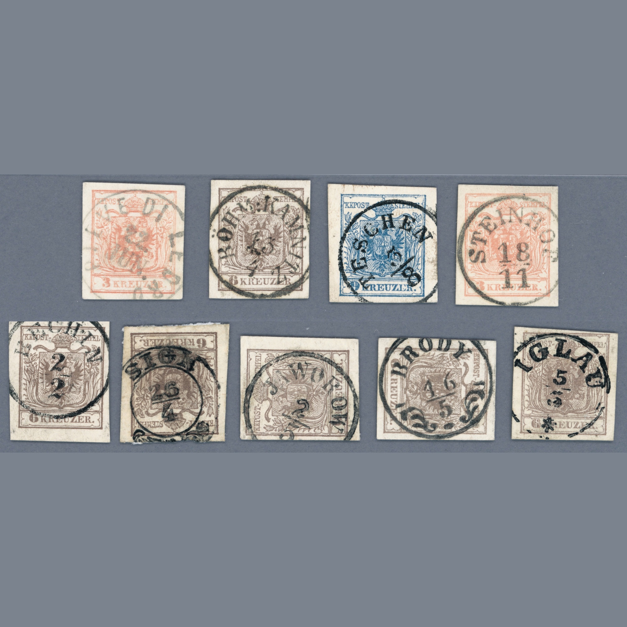1850 Austria - nicer postmarks: PIEVE DI LEDRO, SIGN, JAWOROW, STEINHOF, BECHIN, TESCHEN etc. | Müller: 121 points