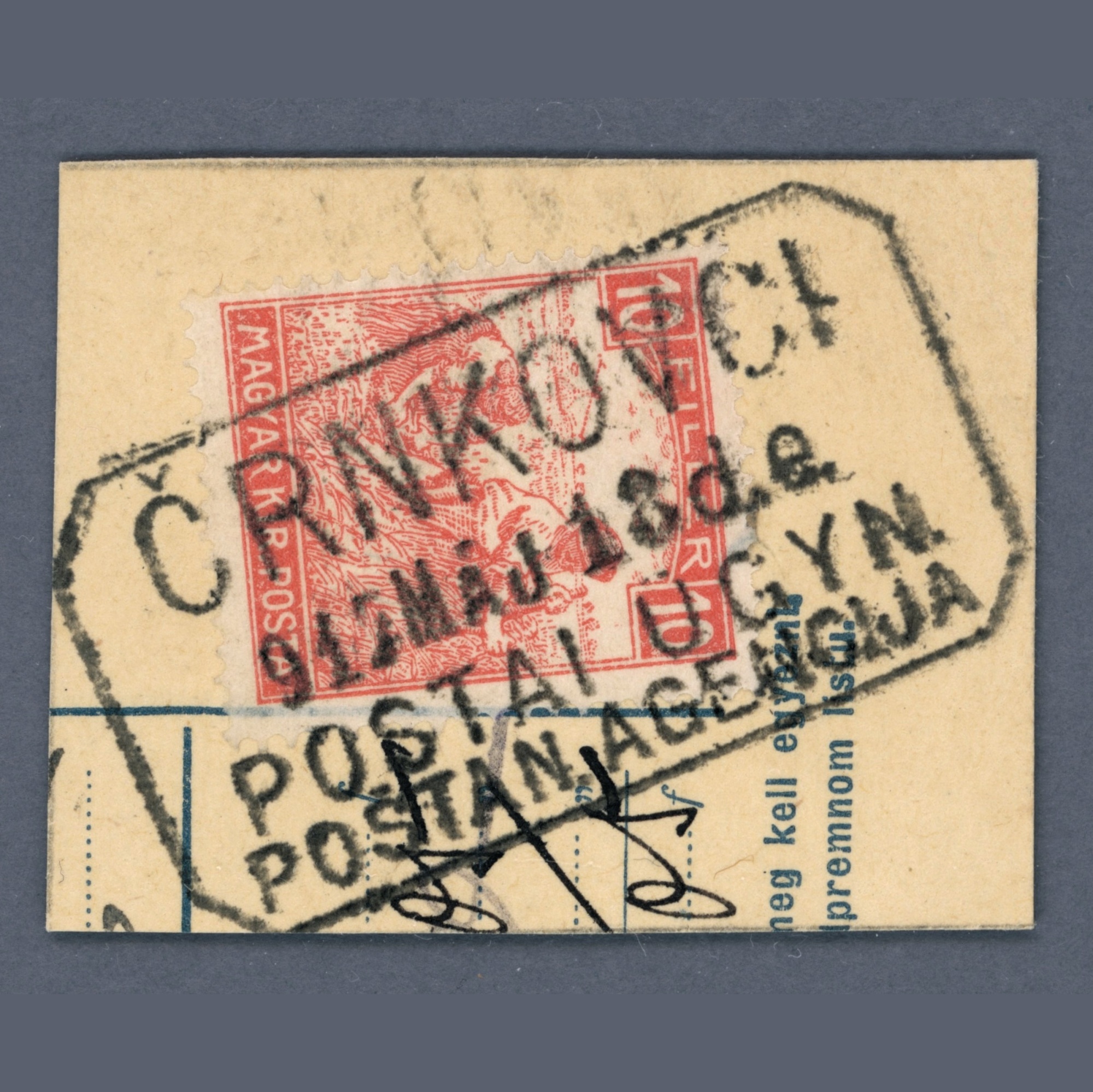 1912 Hungary - rare ČRNKOVCI bilingual Hungarian - Croatian postal agency postmark | PÜ: RR (very rare)